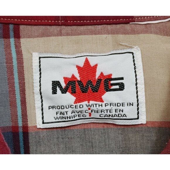 MWG Mens Vintage Western Pearl Snap Up Shirt Size XXL Burgundy Plaid Long Sleeve - Picture 2 of 3